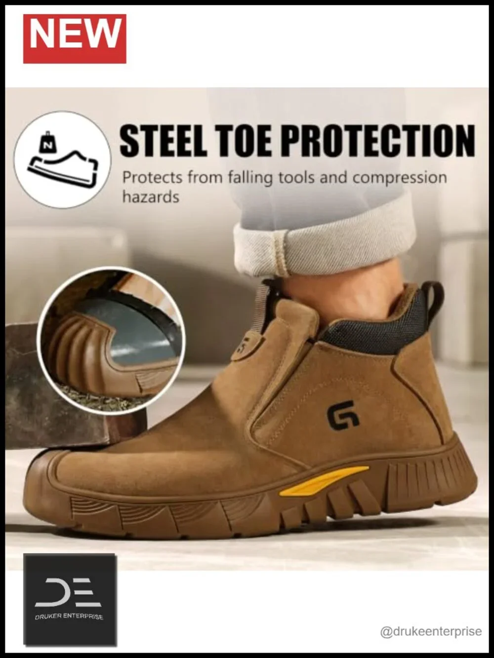 Steel Toe Work Shoes for Men - Slip-On Mid-Top Suede Welding Shoes